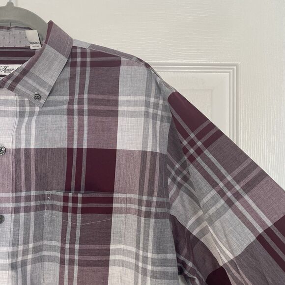 Men’s Van Heusen Burgundy and Gray Plaid Long Sleeve Button Down Shirt Size XL - Picture 3 of 12